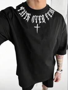 Zrgoth 男士休闲百搭简约英文标语印花短袖T恤 - 黑色 - 查看 3