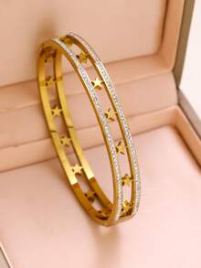 VJS 半件套花朵星形设计手链，优雅女士饰品，镂空304不锈钢镀18K金，百搭日常佩戴及礼品 - 金色 - 查看 4