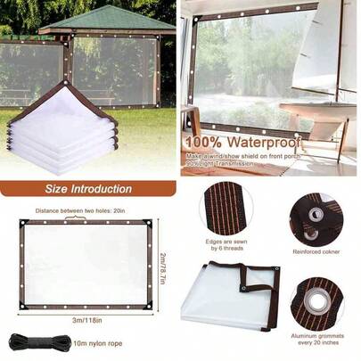 Lona Transparente Impermeable, Lona de Polietileno Transparente con Ojales, Plegable Cubierta Transparente a Prueba de Lluvia con Borde Reforzado y Cuerda para Camping Patio jardn Gallinero (23m)