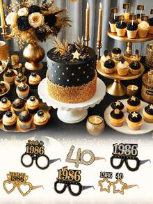 6个黑色金色40岁生日派对纸质眼镜，复古40岁生日派对拍照道具，40岁生日派对用品，生日快乐派对眼镜，1986年生日庆祝活动，派对配件，黑色金色四十岁生日派对装饰，生日礼物，派对小礼品 - 40th - 查看 9