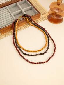 1 pieza Collar de cadena de cuentas de madera de estilo bohemio de varias capas, elegante y de moda para uso diario, casual, fiesta, boda, vacaciones, encanto versátil, regalo de joyería falsa para mujeres - collar - Ver 6