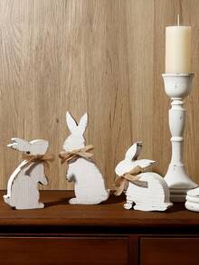 3件套复活节兔子装饰牌，复活节兔子桌面装饰工艺品 - 白色 - 查看 4