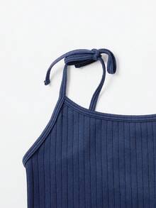 女士简约浅蓝色交叉弹力运动健身背心，夏季 - 藏蓝色 - 查看 8