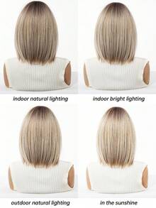 12-Inch Short Ombre Brown Synthetic Natural Looking Wig, Women's Bob Style With Bangs, Heat Resistant, For Everyday Wear, Cosplay, Party - Brown Ombre - View 8