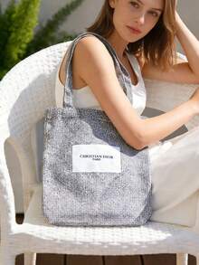 Dior Classic Black & White Houndstooth Canvas Tote Bag, Large Capacity Women's Shoulder Handbag, Fashion Versatile, Brand Bag, Durable Commuter Bag, Suitable For Travel, Shopping And Daily Use, Fashionable Casual Shoulder Bag, Spacious Interior, Essential Item For Luxury Fashion Enthusiasts