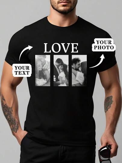 Áo thun nam cổ tròn dáng rộng, thoải mái, in theo yêu cầu - Thêm hình ảnh của riêng bạn (ảnh ngang/ảnh gia đình/ảnh selfie/ảnh thú cưng/ảnh bạn bè/ảnh cặp đôi/ảnh bạn gái/quà tặng/logo cặp đôi/áo thun in theo yêu cầu cho chồng hoặc bạn trai) và văn bản để thiết kế áo thun in cá nhân hóa của bạn.
