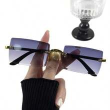 5副/2副/1副长方形无框装饰眼镜，百搭个性街头时尚眼镜，男女皆宜，大框显瘦，日常生活及户外旅行必备单品 - 彩色 - 查看 12