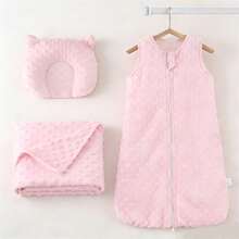 3pcs/Set Baby Sleeping Bag Set, Including Baby Pillow + Baby Blanket + Baby Sleeping Bag, Warm & Comfortable Newborn Supplies 0-6M - Pink - View 1