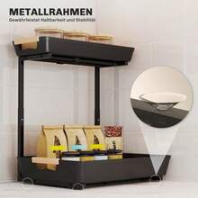 Küchenregal, höhenverstellbares Standregal mit 2 Körbe, Kaffeebar 40 x 30 x 33,5-42 cm - Schwarz - Übersicht 5