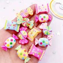 10 piezas de decoraciones planas de resina con forma de caramelos surtidos, adecuadas para scrapbooking, manualidades DIY y decoración de teléfonos, con tema de alimentos y bebidas - gemas abovedadas dulces y coloridas para proyectos creativos - Mezclar colores aleatoriamente - Ver 9