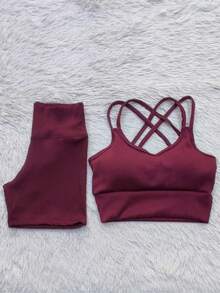 Conjunto Canelado Verão SHORT E TOP Academia - Vinho - Visão 3