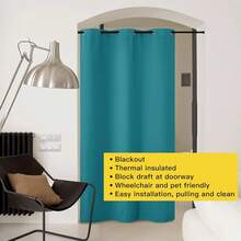 Patio Door Curtain Sound Blocking, Bedroom Privacy Room Divider Curtain Screen Partitions, Thermal Insulated Blackout Closet Sliding Door Curtain (1 Panel, 8.3ft Wide By 7ft Long, Gray) - Peacock Blue - 查看 8