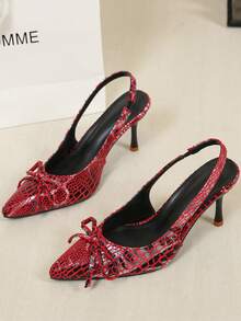 Tacones Mary Jane con punta cuadrada y tachuelas, Versátiles tacones altos negros con tira trasera, Elegantes y sexys tacones de plataforma de charol rojo con cierre deslizante para mujer - Rojo - Ver 4