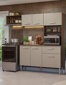 Cocina Integral Completa Modular Madesa Aura 196cm MC - Marrón y Crema - Ver 1