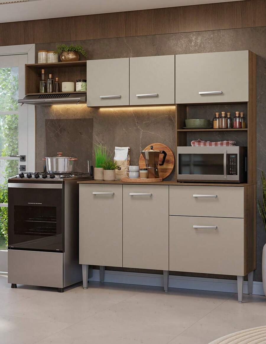 Cocina Integral Completa Modular Madesa Aura 196cm MC - Marrón y Crema - Ver 1