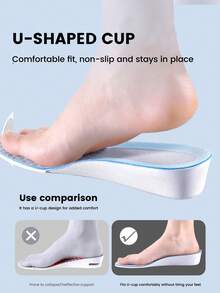 1 Pair Unisex Breathable Hidden Heel Insoles, Thick Soft Sole, Full Length Height Increase Insoles Suitable For Low/Mid-Top Shoes, Boots, Sneakers & Casual Shoes - Grayish Blue, 1.5cm - View 6