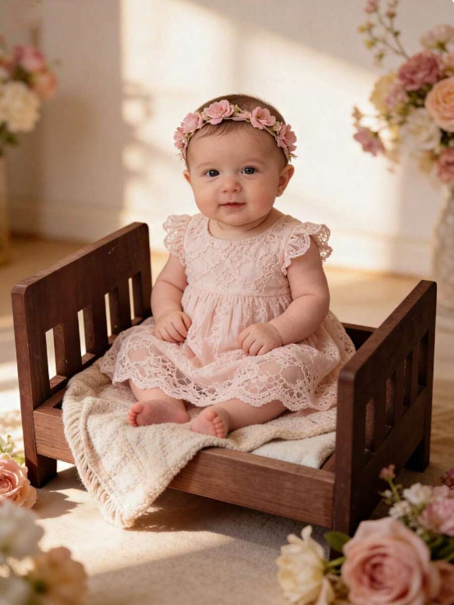 New Photography Props Vintage Newborn Baby Photo Studio Prop Wooden Bed, Removable Infant Wooden Crib Photography Accessories - Multicolor - View 1