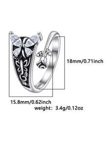 1 Stück 925 Sterling Silber Vintage Schwarze Rose Zirkonia Schmetterling Offener Ring (Schmetterling Rose Stil) Geschenkbox, geeignet für den täglichen Gebrauch und als Valentinstags-Geschenk - Antiksilber - Übersicht 3