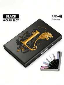 Premium Stainless Steel RFID Blocking Metal Letter A-Z Pattern Wallet For Men - Stylish Black Metallic Card Holder With Multi-Compartment Design, Perfect Father's Day Gift | Polished Finish & Silvery Tone, Women's Metal Card Case - Multicolor - View 10