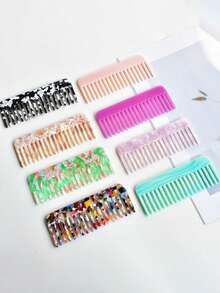 1pc Acetate Comb, Anti-Static Marble Pattern Hair Brush - Yellow - View 8