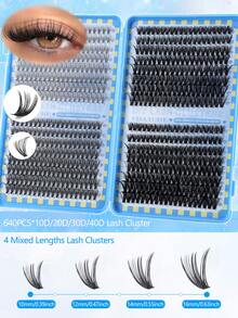 This Mixed Set Of False Eyelashes Includes 640/576/592/200 Pieces Of Dense False Eyelashes, Eyelash Clusters With Hooks, Dense Pointed Eyelash Clusters, Thin Eyelash Clusters, 12-20mm D-Shaped Individual False Eyelashes, And 3D Volumizing Eyelash Clusters. It Is Suitable For DIY Eyelash Styling And Comes With Glue, Sealing Stickers, Tweezers, And An Eyelash Brush. Portable And Versatile, It Is A Must-Have Eyelash Essential For Various Makeup Looks. - 藍色 - 查看 5