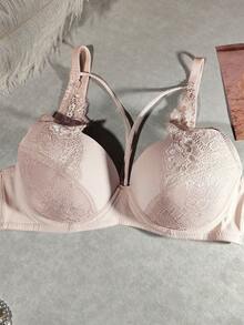 Women's Sexy Lingerie, Sexy French Lace Backless Bra, Comfortable Versatile Small Bust Push Up Underwire Bra - Apricot - View 7