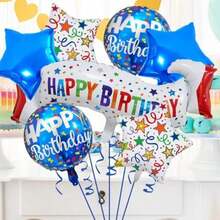 Kit de Globos para Fiesta de Cumpleaños, Globos con Diseño de Estrellas y Confeti, 7 Piezas, Tema Azul y Blanco para Celebración y Fiesta(default) - Multicolor - Ver 9