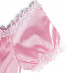 Satini Lingerie Satin  Babydoll Ruffles Frilly Lace Slip Nightwear Dress - Baby Pink - View 5