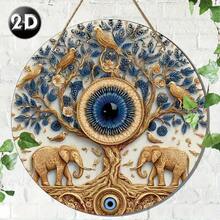 2D Flat, 1pc, Tree Of Life, Evil Eye, Elephant Theme Round Wooden Decorative Plaque 8*8in/20*20cm, Wall Hanging Decorations For Home Kitchen, Studio, Restaurant, Cafe, Farmhouse, Etc, Space, Perfect Christmas, Halloween Gift For Family And Friends, 2D Flat - 彩色 - 查看 8