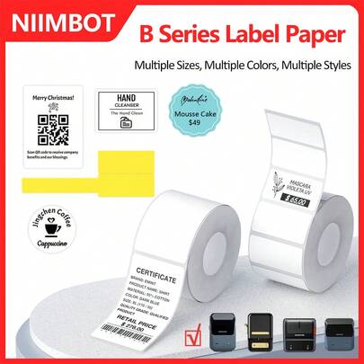  Niimbot Thermal Labels Tape White/Color/Cable Self-Adhesive Sticker Tag Paper Printer Label Paper For Niimbot B1/B21/B3S/B31 Mini Portable Thermal Printer