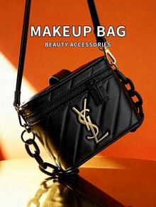 YSL Women's Black Square Shoulder Bag With Gold Logo, Suitable For Casual Daily Use, Great Christmas Gift - Gold - View 10