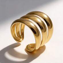 1pc Minimalist Triple Circle Line Stainless Steel Gold Plated Adjustable Ring, Everyday Wear, Valentine's Day Gift - As Shown - View 5