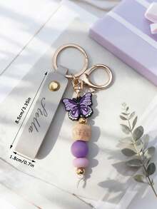 Personalized Keychain, Daisy Beaded Keychain, Butterfly Shaped Keychain (Customizable With Name/Initial/Date), Women's Style - Customizable Engraved Leather Keychain With Beaded Pendant, Name/Initial/Date - Cute And Fashionable Bag Charm, Suitable For Valentine's Day, Birthday, Daily Use - Multicolor - View 10