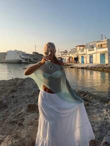 SEREN Women's Summer New Green Sexy Single Shoulder Top, Casual Thin Irregular Hem See Through Women's Sun Visor, Loose Beach Vacation Style Women's Knitted Top, Women's Beach Clothing Beach Wear, Music Festival, Vacation, Bohemian, Sexy, Women's Sun Visor, Women's Beach Wear, Summer Clothing, Summer Top, Women's Summer Clothing,Holiday Outfits,Summer Vacation Outfits,Vacation Outfits For Women - Green - View 9