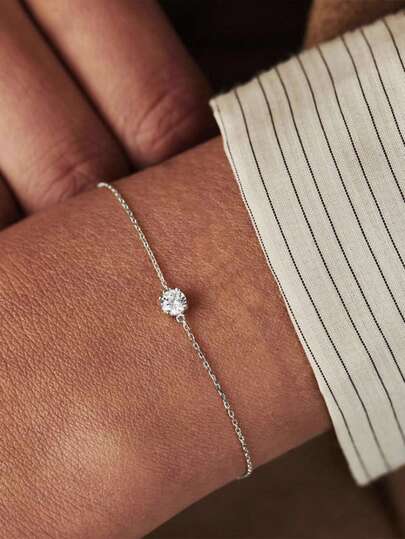 1pc S925 Sterling Silver Minimalist Four-Claw Cubic Zirconia Bracelet, Women's Fresh And Elegant Simple Versatile Personalized Jewelry Gift