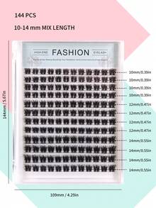 1盒12排144片新款蓬松仿貂毛假睫毛，D卷度，5D浓密假睫毛，派对礼物 - 黑色 - 查看 3