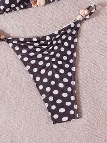 Women Polka Dot Bikini Sets Sexy Halter String Triangle High Cut Cheeky 2 Piece Bathing Suit - Brown - View 8