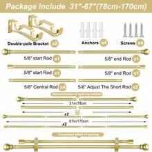 Thanh treo rèm hai lớp, dài từ 28 đến 148 inch, giá đỡ kẹp chắc chắn, thanh đôi bằng kim loại 5/8 inch dành cho rèm cửa, các đoạn thanh có thể điều chỉnh, đầu trang trí. - Vàng - Xem 19