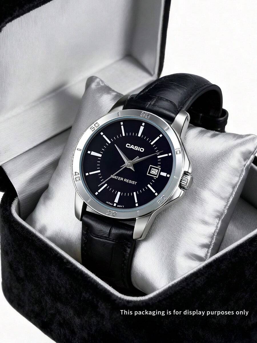 Casio Đồng hồ đeo tay nam phiên bản giới hạn "Trái Tim Đen" - Chống nước, máy quartz, mặt số lớn hiển thị ngày, dây đeo da thật MTP-V004L-1A - màu đen - Xem 1