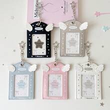 Angel-Themed Multi-Color Card Holder, Featuring Wing & Star Elements, Adorable Star-Shaped ID Badge Holder, Keychain Card Pouch For Students - Multicolor - View 3