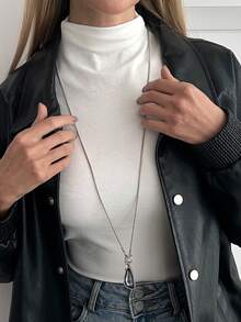 1pc Bohemian Style Asymmetrical Geometric Acrylic Rhinestone Embellished Fashion Necklace, Luxurious Casual Everyday Necklace For Women, Party, Vacation, Versatile Metallic Faux Jewelry Gift - Necklace - View 3