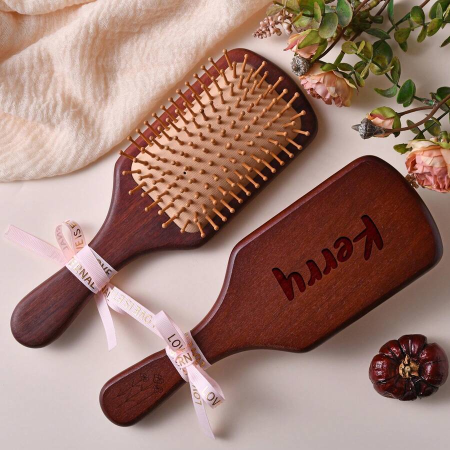 Personalized Bamboo Comb, Customized Bridesmaid Hair Comb, Bridesmaid Gift, Ideal Wedding Party Gift, Gift For Mom, Engraved Wooden Comb - Multicolor - View 1