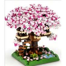 2008pcs Cherry Blossom Tree House/Rainbow Tree House DIY Creative Assembly Building Blocks Micro Particle Building Block Set, Indoor Home Decor, Desktop Ornament, Birthday/Halloween/Christmas Gift - Pink - View 10