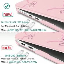 For MacBook Air 13.6 Inch Case A3240 M4 A3113 M3 A2681 M2 With Retina Dispaly, 2025 2024 2023 2022 Release, Plastic Hard Shell Case With Screen Protector & Keyboard Cover, Chalk Pink Bow - 透明閃光蝴蝶結 - 查看 3
