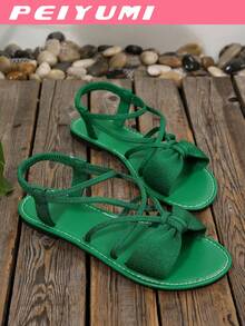 PEIYUMI Giày sandal thời trang nữ, thiết kế nơ và quai chéo thanh lịch, thoải mái và đa năng, phù hợp cho nhiều dịp, nhiều lựa chọn màu sắc. - màu xanh lá - Xem 7