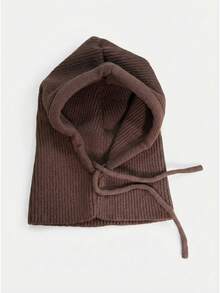 1pc Unisex Knitted Balaclava, Warm Neck & Face Covering - Flat-angle Khaki - View 6