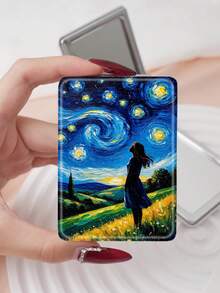 1 Stück Vintage Ölgemälde Stil Van Gogh Serie tragbarer Kospiegel, faltbar leicht kompakt praktisch Handhandspiegel, strapazierfähiges PU-Ledertasche, vielseitig für alle, rechteckiger Taschenspiegel mit Vintage Ölgemälde Elementen Design, zarte Faltstruktur, kratzfest und zuverlässig, leicht mitzunehmen, 180° doppelseitiger Klappspiegel, multifunktional - Verschiedenfarbig - Übersicht 14