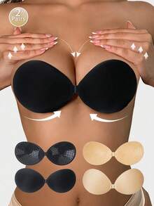 2 pares de sujetador invisible reutilizable, con cierre delantero, sin espalda y sin tirantes, almohadillas de silicona con pétalos adhesivos para el pecho de mujer, adecuado para vestidos sin espalda y lencería nupcial - Multicolor - Ver 2