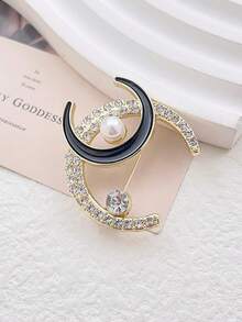 1枚镶钻新月胸针，合金金属材质，简约优雅翻领别针 - 彩色 - 查看 8