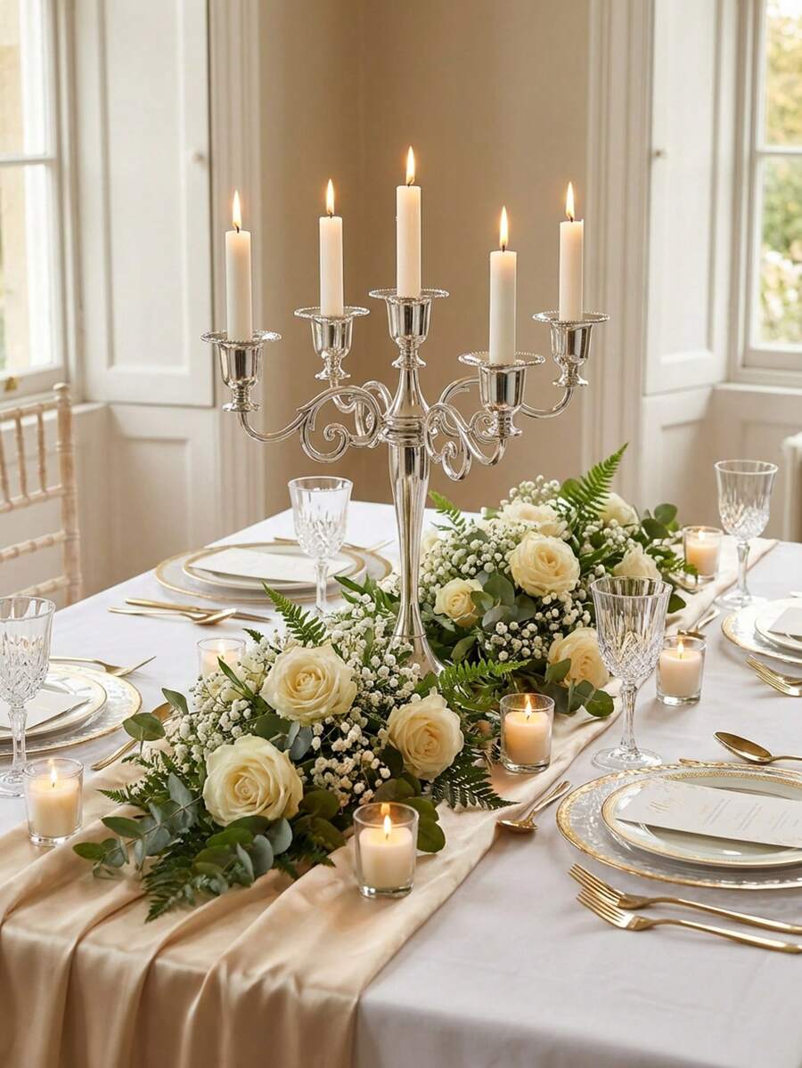 1个复古烛台，优雅银色金属烛台，三臂烛台，欧式烛台，家居装饰，银色烛台套装，非常适合生日派对、圣诞节装饰、新年节日摆设、客厅、卧室、厨房和家居装饰，房间装饰，圣诞礼物